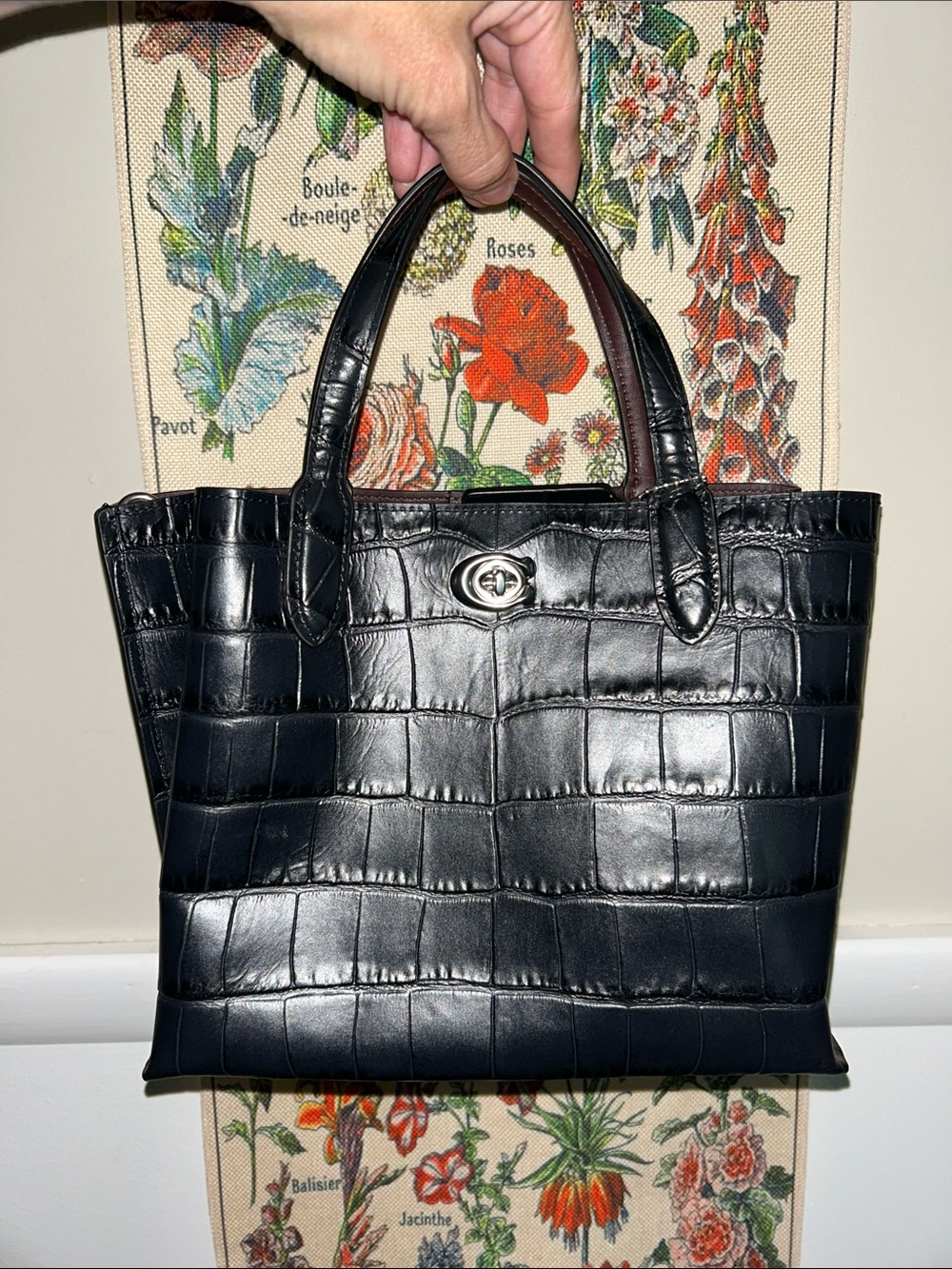 Coach Willow Tote 24, Croc-Embossed, silver hardware, Like new, never use